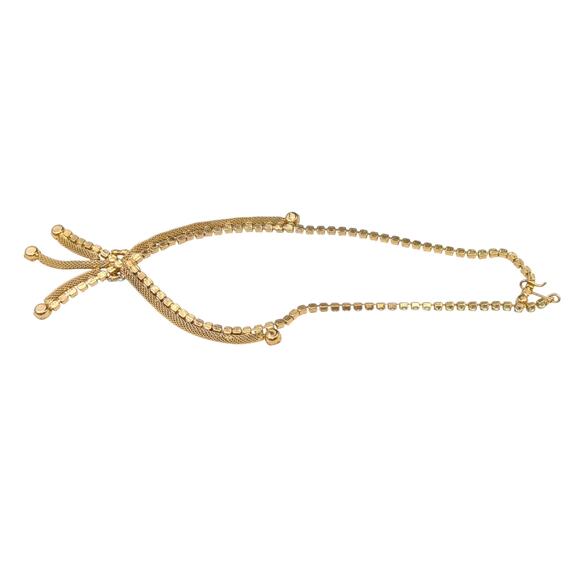 Vintage Aurora Borealis Rhinestone Gold Tone Mesh Tassel 15" Necklace - Picture 6 of 7